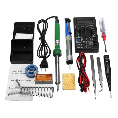 12Pcs Welding Soldering Tool Kit + Multimeter + 60W Soldering Iron+Stand + Rosin