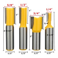 4pcs 1/2 Inch Shank Undersized Dado Door Router Bits Set Two Flutes Woodworking Cutter