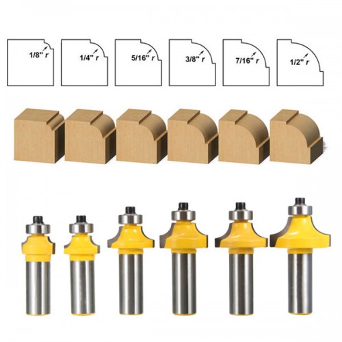 6pcs 1/2 Inch Shank Round Over Edging Router Bit